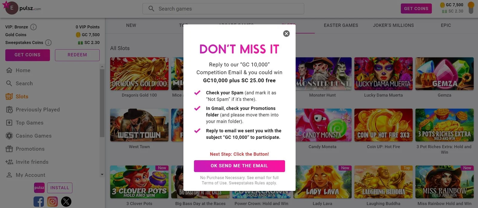 Social Media & Email Free Coins Offers